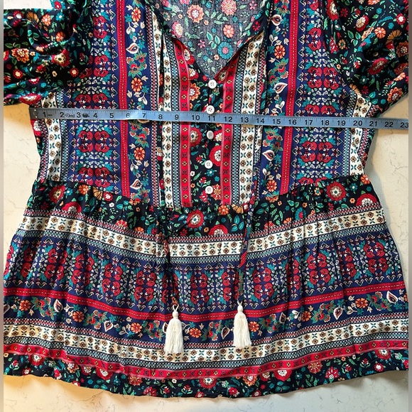 Women’s Casual Boho Floral V Neck Printed Bohemian Blouse - Multicolor - Picture 12 of 16
